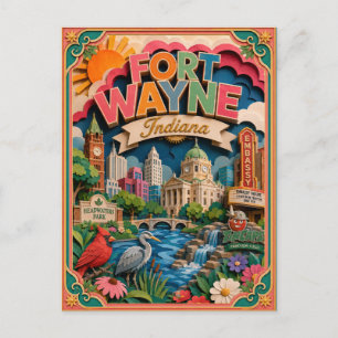 PopCut States Fort Wayne Indiana Paper Art Postcard