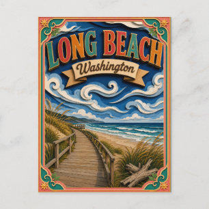 PopCut States Long Beach Washington Paper Art Postcard