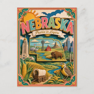 PopCut States Nebraska Colourful 3D Paper Art Postcard