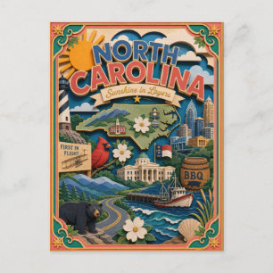PopCut States North Carolina Colourful 3D Paper Ar Postcard