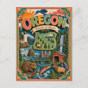 PopCut States Oregon Colourful 3D Paper Art Postcard