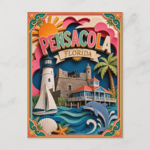 PopCut States Pensacola Florida Paper Art Postcard
