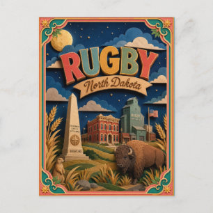 PopCut States Rugby North Dakota Paper Art Postcard