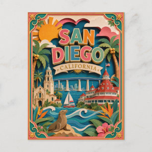PopCut States San Diego California Paper Art Postcard