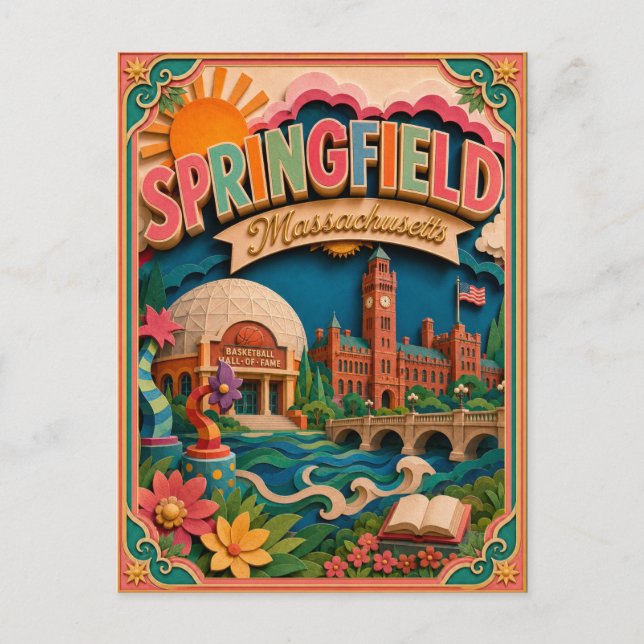 PopCut States Springfield Massachusetts Paper Art Postcard (Front)