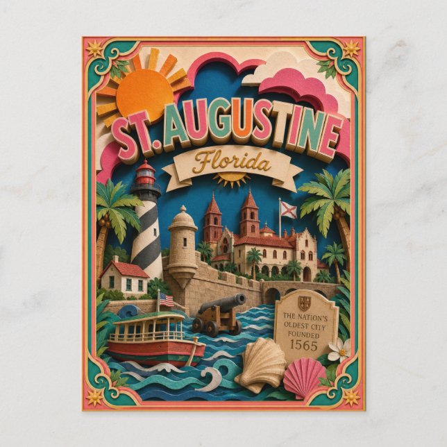PopCut States St. Augustine Florida Paper Art Postcard (Front)