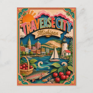 PopCut States Traverse City Michigan Paper Art Postcard