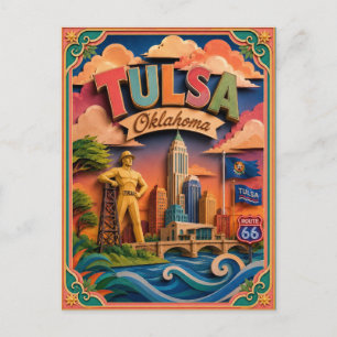 PopCut States Tulsa Oklahoma Paper Art Postcard