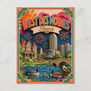 PopCut States West Des Moines Iowa Paper Art Postcard