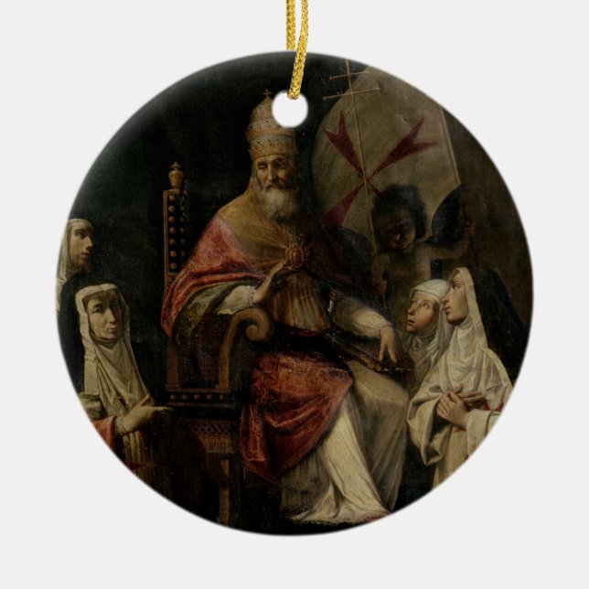 Pope Clement VIII blessing Carmelite Nuns (oil on Ceramic Ornament (Front)