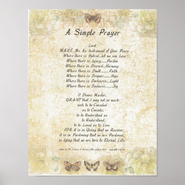 POPE FRANCIS=ST. FRANCIS SIMPLE PRAYER=Butterfly Poster (Front)