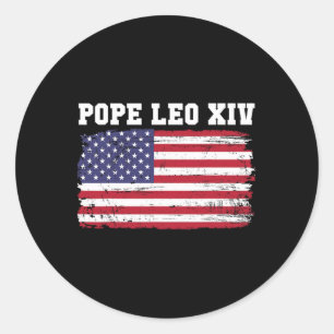 Pope Leo Xiv 14th First American Pope Usa Flag Vin Classic Round Sticker