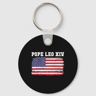 Pope Leo Xiv 14th First American Pope Usa Flag Vin Keychain