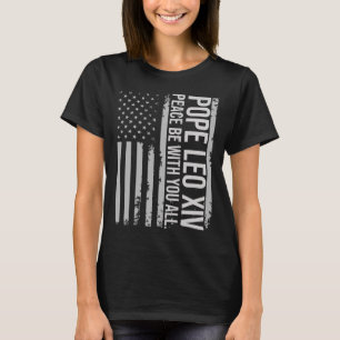 Pope Leo Xiv 14th First American Pope Usa Flag Vin T-Shirt