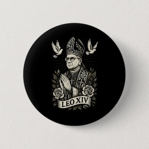 Pope Leo Xiv - Catholic Tattoo Style Christian Des 2 Inch Round Button