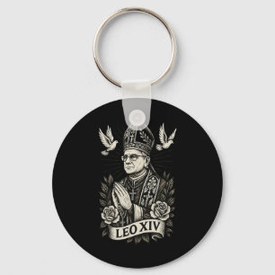 Pope Leo Xiv - Catholic Tattoo Style Christian Des Keychain
