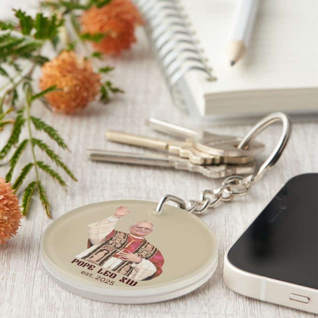 Pope Leo XIV Est 2025 Commemorative Keychain (Front Right)