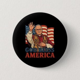 Pope Leo Xiv God Bless America American Flag Pope  2 Inch Round Button