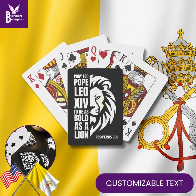 POPE LEO XIV Pray Bold Lion Christian Catholic Playing Cards (Celebrate the new pope w/ these PRAY FOR POPE LEO XIV cards w/ CUSTOM TEXT. Great Catholics gift)