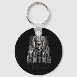 Pope Leo Xiv Woodcut Engraving Roman Catholic Desi Keychain