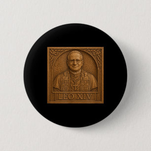 Pope Leo Xiv _ Wooden Carving Christian Catholic D 2 Inch Round Button