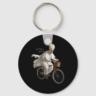 Pope Riding Bike Bicycle Catholic Church Bible Scr Keychain