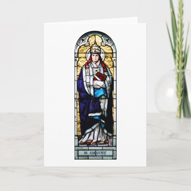 Pope Saint Gregory the Great - Stained Glass Holiday Card (Front)