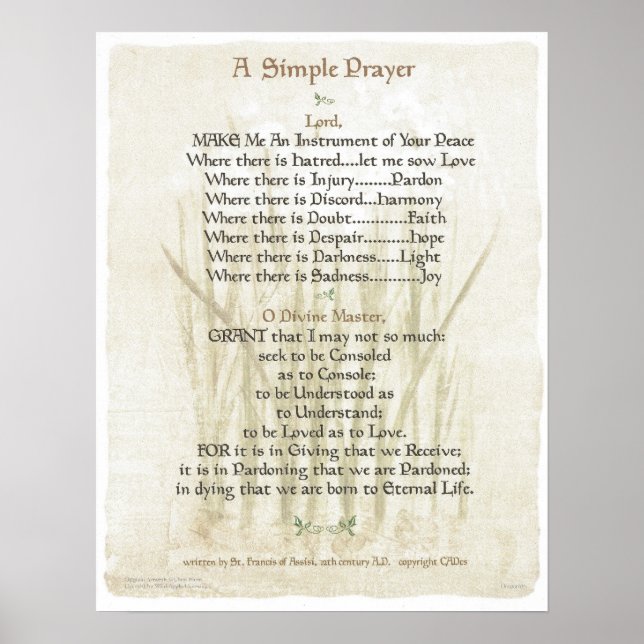 POPE=ST. FRANCIS SIMPLE PRAYER for PEACE PRAYER Poster (Front)