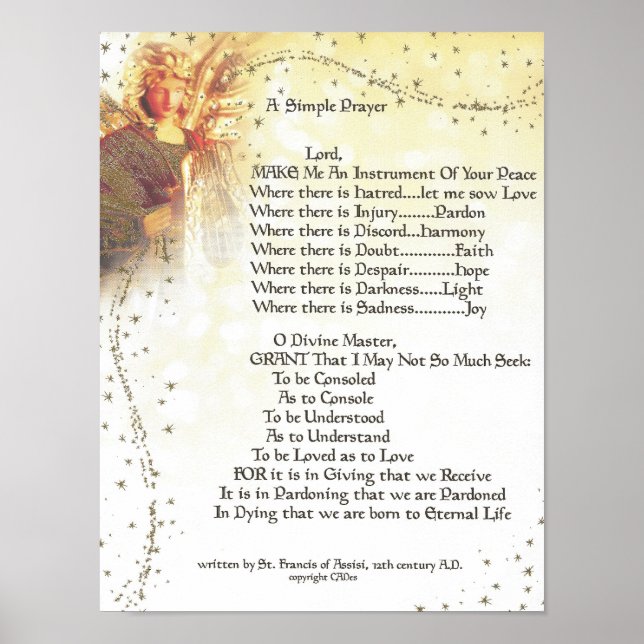 POPE=ST. FRANCIS SIMPLE PRAYER for PEACE PRAYER Poster (Front)