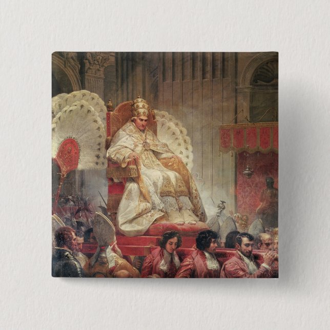 Pope VIII  in St. Peter's on the Sedia Gestatoria 2 Inch Square Button (Front)
