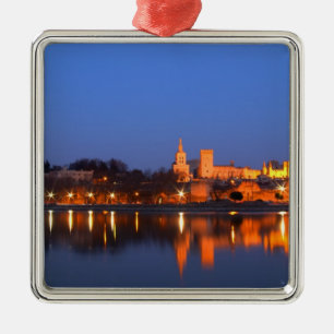 Pope's Palace in Avignon and the Rhone river at Metal Ornament