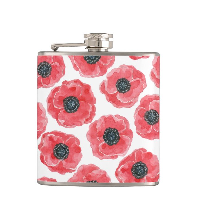 Popies watercolor hip flask (Front)
