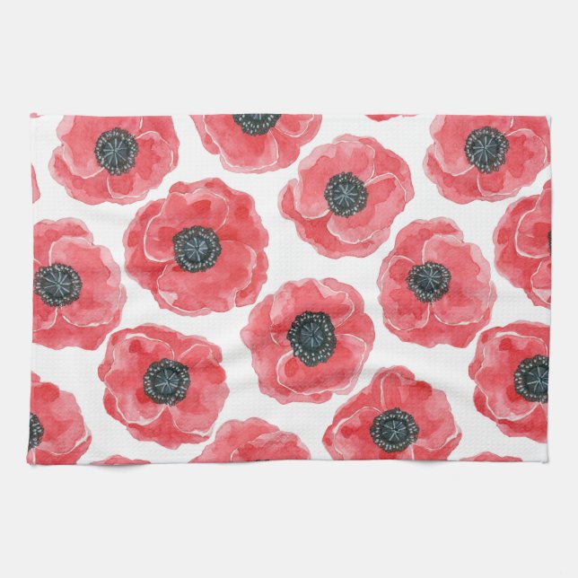 Popies watercolor kitchen towel (Horizontal)