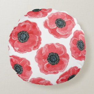 Popies watercolor round pillow