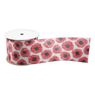 Popies watercolor satin ribbon