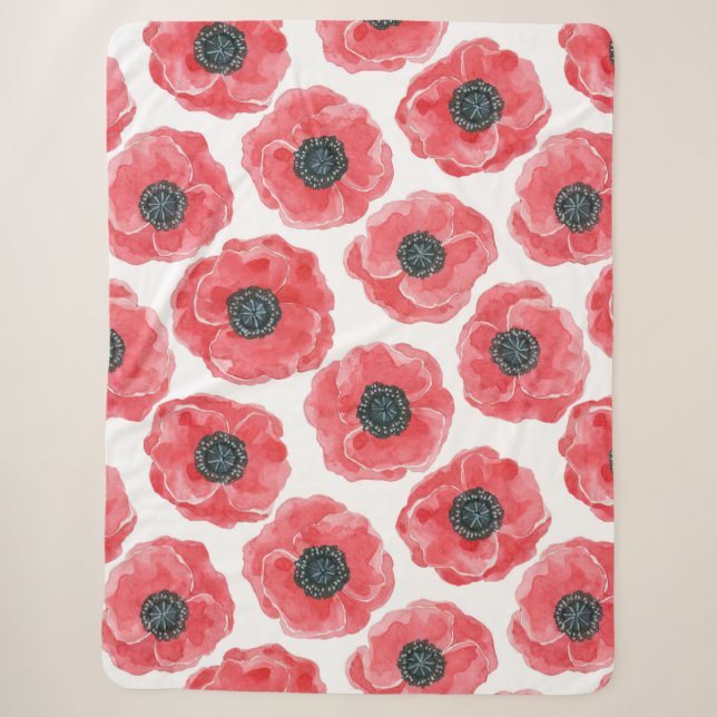 Popies watercolor sherpa blanket (Front)