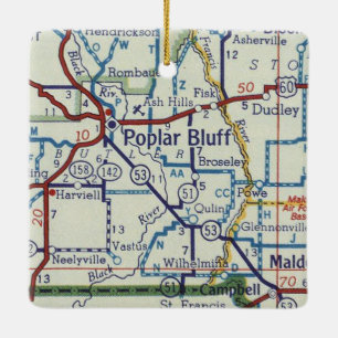 Poplar Bluff MO Vintage Map Ceramic Ornament