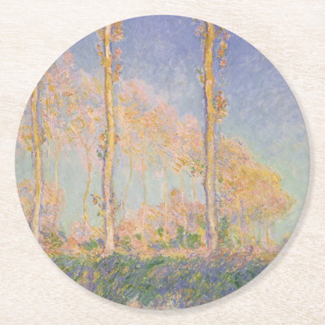 Poplars, impressionist landscape, Claude Monet Round Paper Coaster (Front)
