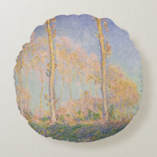 Poplars, impressionist landscape, Claude Monet Round Pillow