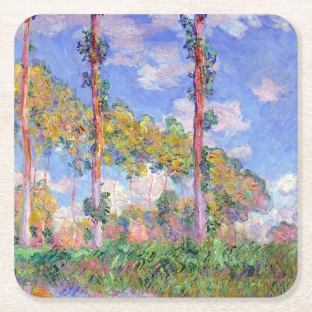 Poplars in the Sun, Monet Square Paper Coaster (Front)