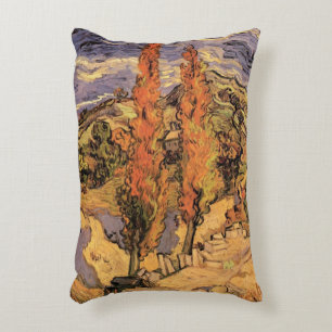 Poplars on Road Through Hills by Vincent van Gogh Accent Pillow