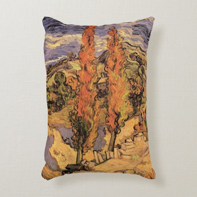 Poplars on Road Through Hills by Vincent van Gogh Accent Pillow (Front(Vertical))