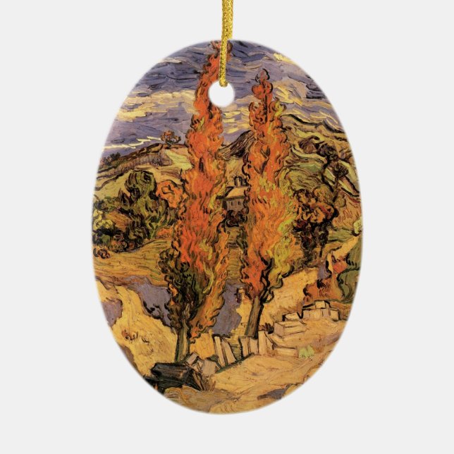 Poplars on Road Through Hills by Vincent van Gogh Ceramic Ornament (Front)