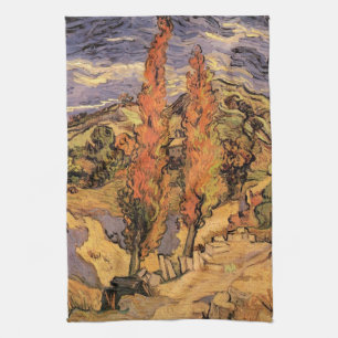 Poplars on Road Through Hills by Vincent van Gogh Kitchen Towel