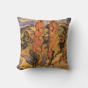 Poplars on Road Through Hills by Vincent van Gogh Throw Pillow