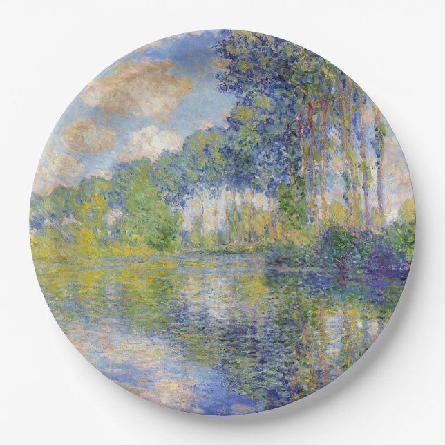 Poplars on the River Epte (by Claude Monet) Paper Plate (Front)