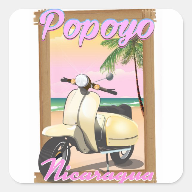 Popoyo Nicaragua beach travel poster Square Sticker (Front)