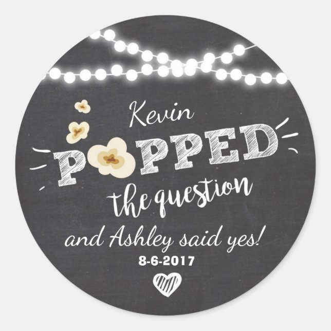 Popped the Question Engagement favour tag Sticker (Front)