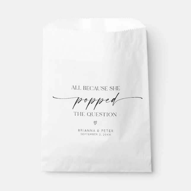 Popped The Question Minimalist Wedding Popcorn Favour Bag (Front)