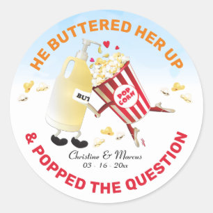 Popped The Question Popcorn & Butter Engagement Classic Round Sticker